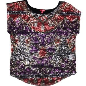 Bongo Women's M Top‎ Black Sequined Leopard  Chains Tassels Sleeveless Sheer Y2K